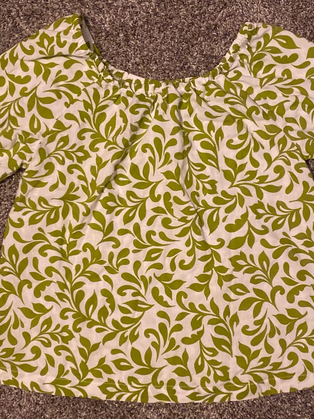 Green and white Leaf Print Off-Shoulder Top